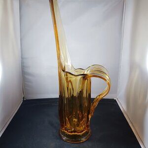 Vintage Le Smith  Amber Glass Swung Vase Glass 17in Tall RARE